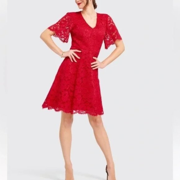 Draper James Blooming Lace Red Dress - Picture 2 of 9